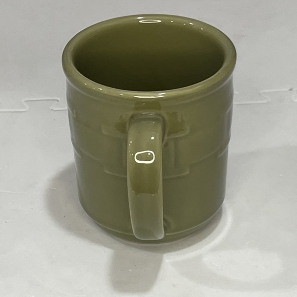Longaberger Pottery Coffee Mugs Woven Traditions Set 2 USA Vintage Cream Green - Picture 11 of 12
